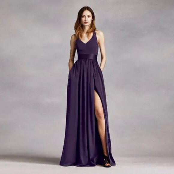 WHITE BY VERA WANG  Halter Bridesmaid Gown with Sash - Picture 1 of 16